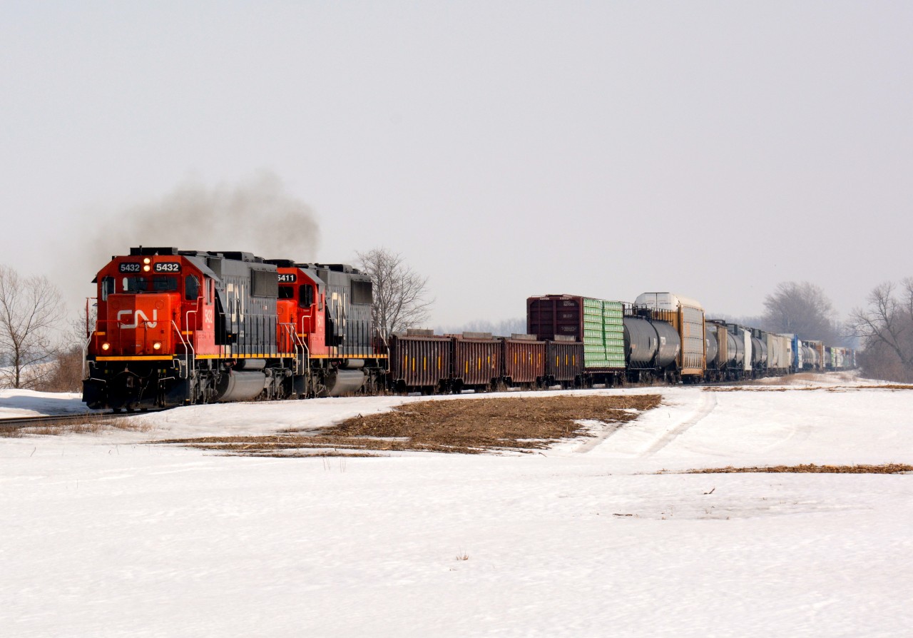 CN5432 and CN5411 heading for Sarnia west bound at Camlachie Road.
