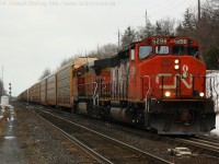 CN 393 approaches Hardy Road with the consist of the day.  CN 5258 and BNSF 4723 the Microsoft Train Simulator Unit.  