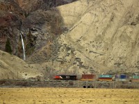 Westbound C.N.R. container train in Thompson River Canyon. 