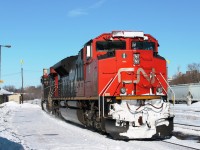 A bitterly cold morning at Brantford station saw CN 8957 and 2285 racing round the curve at Brantford station with I believe, f I heard the scanner correctly train 396.