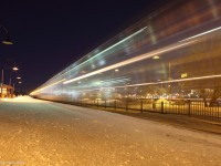 As it gets dark, the 2nd last AMT train passes through Dorval picking commuters up and bringing them into Montreals downtown.