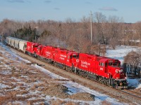 At the beginning of the trip, a wee short T08 is about to pass under CN's busy York Subdivision. 