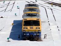 Resting (or rusting) alone in Mimico at VIA's Toronto Maintenance Centre, a trio of retired LRC locomotives sit awaiting their fate. Developed in the 60's and 70's after extensive research and testing by Alcan, MLW, CN and Dofasco (and built in the early 80's for VIA Rail), the LRC concept envisioned high-speed lightweight aluminum-bodied trains for corridor service between Windsor and Montreal. While they were somewhat successful after initial teething problems, and the LRC passenger car fleet still serves as the backbone of the corridor today, the LRC locomotives weren't very long-lived: the majority were retired in the 90's, with the last few stragglers operating until December 2001.
<br><br>
The bulk of the LRC loco fleet was sold off to IRSI and later scrapped. A few lingered at VIA ,stored at various properties until a housecleaning in 2010. 6903 and 6905 were sold to Diesel Electric Services in Sudbury a number of years back (for foreign export conversion that was half way complete before being canned, see <a href=http://www.railpictures.ca/?attachment_id=5630><b>painted 2007</b></a> & <a href=http://www.railpictures.ca/?attachment_id=5688><b>primer grey</b></a>), 6907 was stored in Montreal (scrapped at CAD in late 2010), and 6921 donated to <a href=http://www.railpictures.ca/?attachment_id=13974><b>CRM/Exporail</b></a> in St. Constant QC. And then there was 6914, 6917 & 6919 that sat languishing with the other junque at Mimico for eons.
<br><br>
A campaign to save an LRC for local preservation would see the unit in the best shape, 6917, saved for the Toronto Railway Heritage Association. VIA 6914 would be sent to Montreal for scrapping (by CAD / RB Recycling) in late 2010. 6919, which proved to be unsuitable to move east, would be picked over for spare parts for 6917, and then the carcass cut up for scrap by a demolition excavator in January 2011.