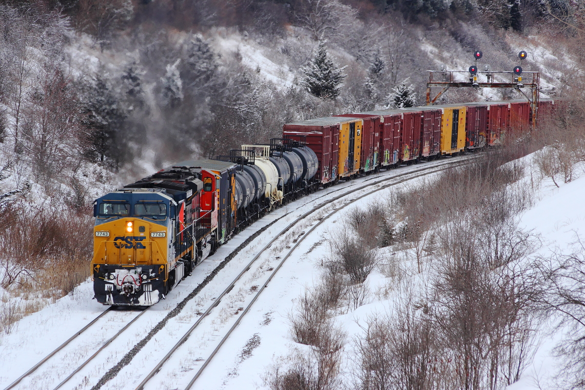 Thanks to an update from a Facebook group, I decided to head out and catch this slightly rare occurrence on CN. CN 451 headed up to North Bay with this CSX trailing and came back leading to my favor on CN 450.