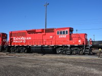 CP GP20C-ECO 2222 enjoys the afternoon sun (with CP3104) at Alyth yard, Calgary, AB on April 12, 2014