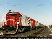 Following the Windsor sub after shooting SOO 6613 east, we're now Belle River and find CP Train #501, lovingly referred to as "The 501 Blues", with SOO SD40-2 #6618 in the lead, sitting in the siding waiting on SOO 6613 east pass.