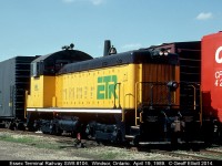 Essex Terminal SW8 #104 switches the ETR/CPR interchange yard off Tecumseh Road in Windsor, Ontario on April 19, 1989, some 25 years and 4 days ago!!!!  Oh how the time flies!!!