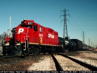 CP 8217, with CP's Test Train, backs out of Windsor yard and across the Essex Terminal diamond as it heads east to clear the "Lakeshore" interlocking.  Once clear 8217 will head west through the tunnel to check the track geometry and then come back to Windsor and tie down for the night.