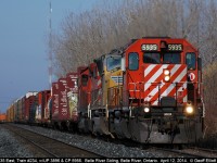 CP 5935, leads and all London built GMDD consist on train #234 as it pulls into the siding in Belle River on April 12, 2014.  Along for the ride today are UP SD70M #3896, and CP SD40-2 #5956.  Nice to see a little added color on the CP as of late.  Fortunately I didn't have to go far to take this shot.....  ;-)