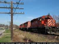 CP 5926 shoves back into CP's Windsor yard after having delivered train 220, a re-routed grain extra from Thunder Bay, over to the CSX in Detroit during the early morning.