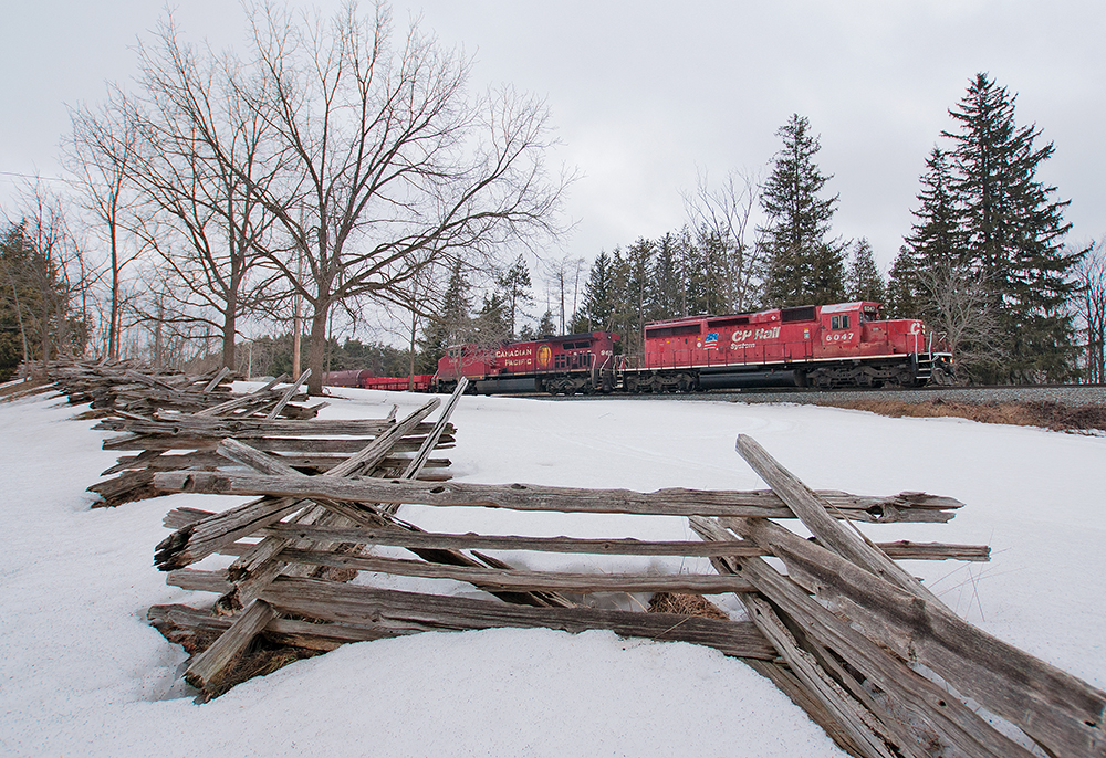 SD40-2 leader on a mainline freight ? I guess so, Sudbury to Buffalo train 246 is on it's downhill run from Guelph Jct and is seen here passing through Carlisle.