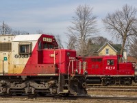 What year is it again? Almost like days gone by, SOO 6033 meets CP 8212 in Galt, Ontario. Both of these units are true veterans in their own right, the SOO having avoided the SD60 rebuild program and the CP from the ECO unit rebuild program.