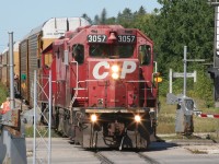 A look back at the infamous level crossing in Cambridge - Delta Intersection (Hwy. 24). Power: CP 3057 and 3038 (I believe). Date: August 30, 2008. Note the old paint scheme on 3057/3038. It may be hard to find this paint scheme on CP GPs nowadays.