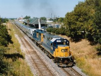 For whatever reason, AMTK 823 was disabled on its way to Toronto from the USA as #98 the night before, spotted going by from out the upstairs window at our home by my ever-nosey sidekick (hah!!)with CSX power on the lead. Otherwise I would not known of this train. (She likes to take credit for being the first 'fan to see this lashup) So we knew it would be coming back the following day; as pictured here passing St. Catharines Station. It was a "working" day for me, we were on the picket lines in Stoney Creek, so when it was AMTK time I broke away for 'washroom and coffee break' and most fellow employees questioned why it took over an hour and a half to perform those duties. Heck, I wasn't passing up this chance for such head end power on what normally to me is a dull train. If you look closely at the photo, you will see a special car on the rear. It is "West Texas and Buffalo Steamship and Railway Company" coach, the 'Dagny Taggart'. If I hadn't snagged a shot of that, I would have never remembered the name. :o) Oh; second unit is CSX 2804.