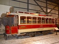This streetcar is named 'The Rocket' and was the first electric streetcar in use in Montreal when it was introduced into service in 1892 on the Montreal Street Railway. It was built by Brownell Car Company In St. Louis and was retired in 1914. Thankfully it was kept for preservation and was donated to the Canadian Railroad Historical Association in 1956. For more train photos, click <a href=http://www.flickr.com/photos/mtlwestrailfan/>here.</a>
