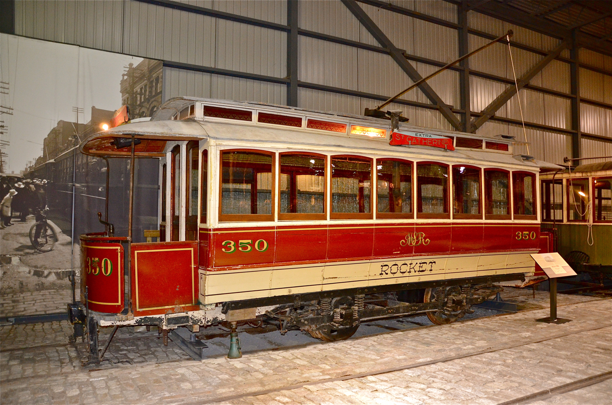 This streetcar is named 'The Rocket' and was the first electric streetcar in use in Montreal when it was introduced into service in 1892 on the Montreal Street Railway. It was built by Brownell Car Company In St. Louis and was retired in 1914. Thankfully it was kept for preservation and was donated to the Canadian Railroad Historical Association in 1956. For more train photos, click here.