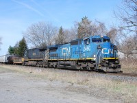 It's a blue Easter Sunday in Niagara with CN M331 lead by IC 2460 in LMS blue and matching the blue skies, with blue BCOL 4654 bringing up the rear for good measure.