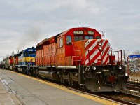 After being held about 90 minutes due to trackwork, CP 642 heads east through Dorval with a nice lashup comprised of CP 5920, DME 6201 ("City Of Pierre") and BNSF 5709 (a somewhat rare by BNSF standards AC400CW). For more train photos, click <a href=http://www.flickr.com/photos/mtlwestrailfan/>here.</a>