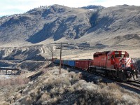 After switching at the Ashcroft Treating Plant, CP 5794 heads west towards Ashcroft with this local freight. I had never seen a crew member riding at the front of the loco like this before.