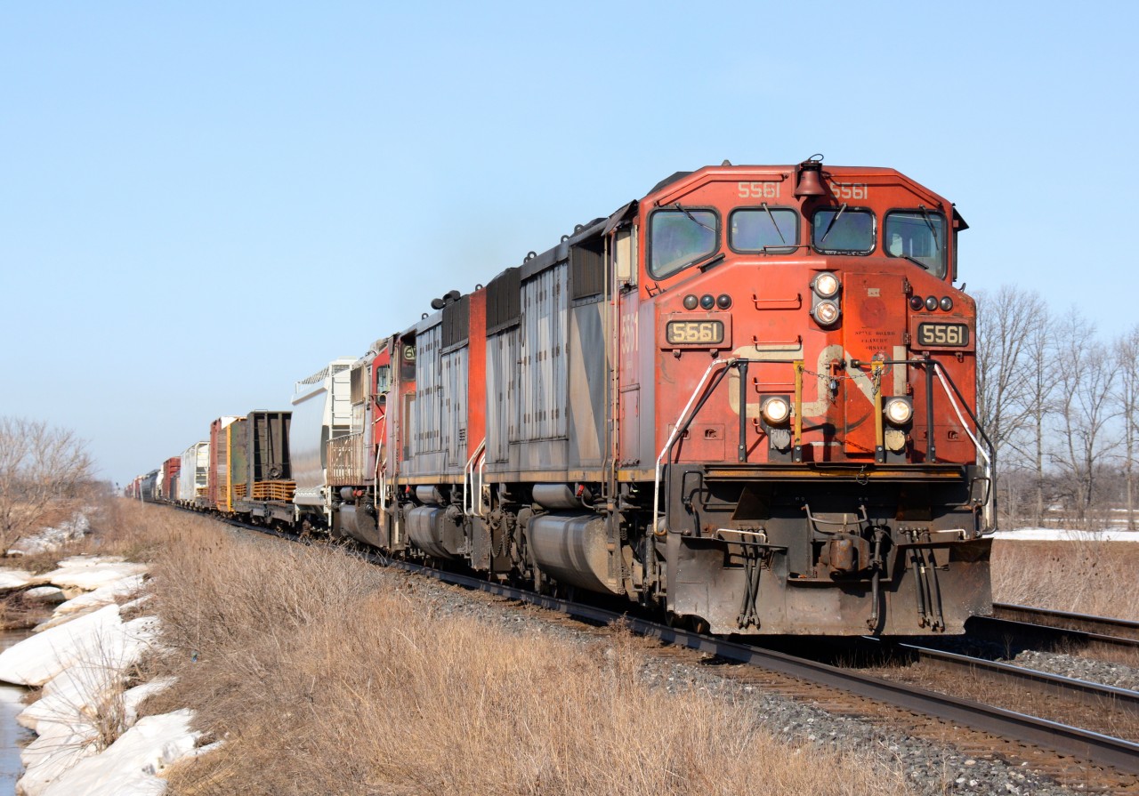 CN5561 with CN5520 and ex SOO locomotive CEPX6008 east bound at Waterworks Road.
