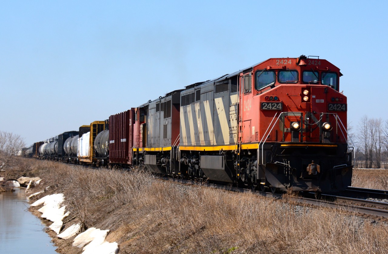 CN2424 east bound with CN2451 at Waterworks Road.