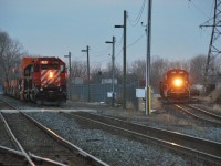 CP 5749 & DME 6068 sit at Dougall waiting for a crew while CP 2259 and another GP20C-ECO switches ETR's yard. 