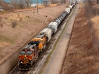 BNSF1054 with BNSF8802 head towards Port Huron, Michigan through the St. Clair River tunnel.