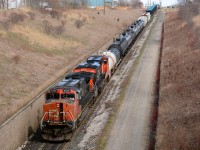 CN2548 with CN2296 head towards Port Huron, Michigan through the St. Clair River tunnel.