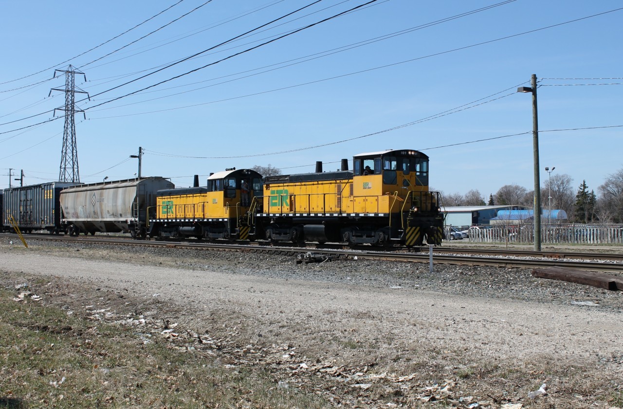 This is one of ETR's many local jobs getting ready to interchange a fairly long train with CN at CN's Van De Water Yard in Windsor, ON. Two of ETR's veteran locomotives were on the point. ETR 107 and ETR 105.