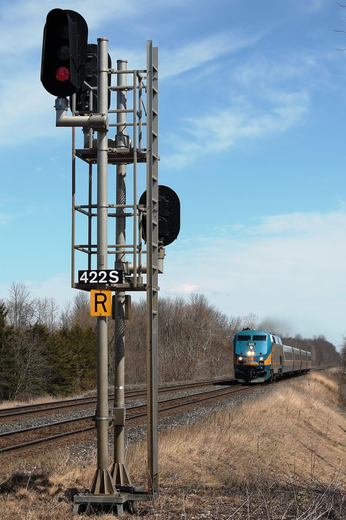 Westbound Via approaches the Highway 22 crossing at Creditville on the outskirts of Woodstock.