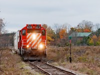 After switching PDI Elizabeth St and the liquid yard, the daily roadswitcher is heading home with 4 cars for the CPR and the single tank car on the engine to be brought back to the interchange with the GEXR in the morning.