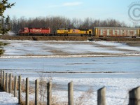Making the third round trip that week, CP SD40-2 5743 and UP SD70ACe 8640 westward bound with a bunch of autoracks - the sheer size of Graffiti on the first autorack boggles the mind on how these kids get away with it.

