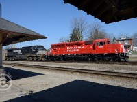 CP 244 has finished setting off a few thousand feet of autoracks for Toyota on the Waterloo sub, has backed to the station to finish the run to Toronto light power. You can bet the lead unit, 5019 was added at Windsor to meet union requirements for cloth seats, a hotplate and microwave - and in this case, a very clean cab.