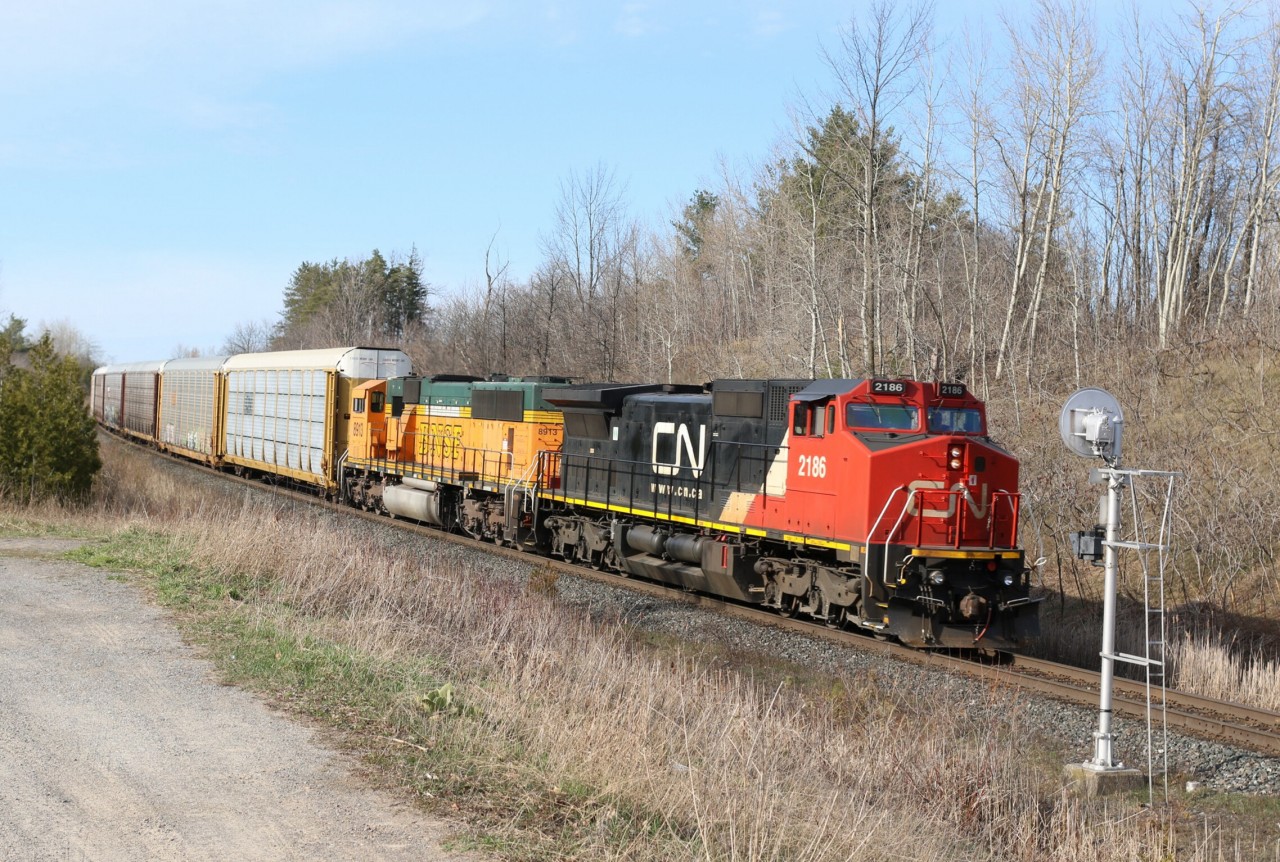 A former BNSF Dash8 is seen leading a BNSF SD60I past mile 30 just north of Milton on train 399.
Foreign power seems to be more the rule then the exception these days. A nice change from recent years.