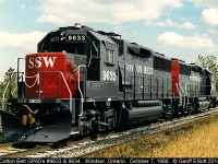 Brand new SSW (Cotton Belt) GP60's sit at Walkerville Jct., in Windsor, Ontario back on October 7, 1988.  These units will be lifted by a westbound 500 series train to move on to Chicago and delivery to the SP/SSW.  Of significance is the fact that this is the very last print photo I ever took.  From this point forward it's all slide or Digital in more recent years.