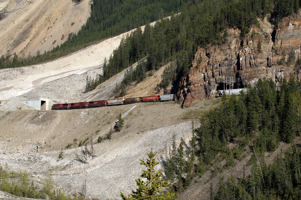 3 AC's drag grain empties up the west slope of Kicking Horse Pass