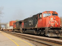 This all intermodal was speeding up the bank passed Woodstock station hauled by 5724 and 2560. Not a lot was moving this morning as both CN and CP were doing track maintenance.