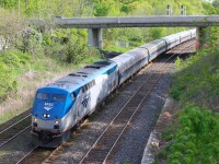 Just moments after rolling into Bayview Junction after our early morning drive from Chatham I set up my gear just in time to catch the joint VIA/Amtrak "Maple Leaf" round the bend from Toronto on its voyage to New York City, by far one of the more interesting passenger trains in Canada.