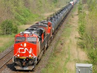 316 starting downgrade through Hardy with CN 2847 - CN 2827, 106 cars, CN 2842 in DPU and 45 more cars