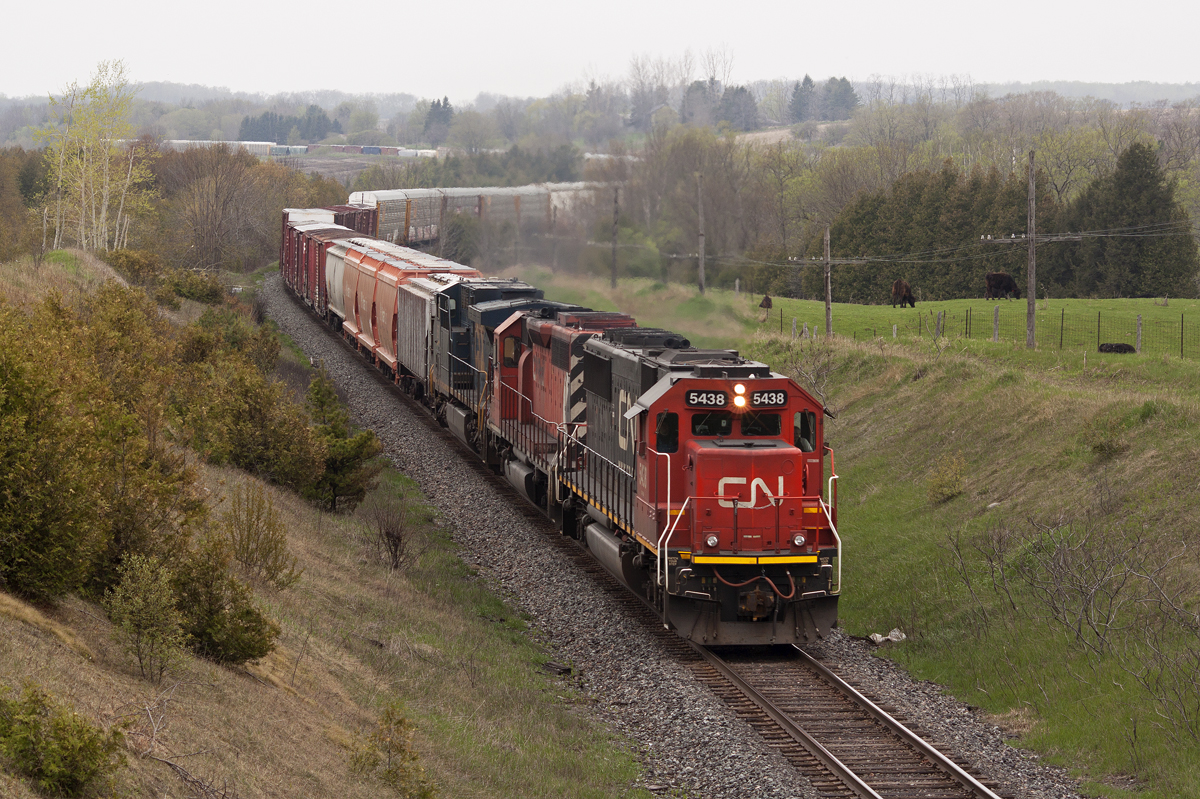 CP 240 snakes it's way along the Belleville Sub with a CN SD60 on the point.