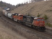 5774 and BNSF 9292 easily handle their train up the grade at Beare.