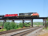 Hearing that the CN Capreol to Sudbury turn had a unit to lift in Sudbury, I decided to wait.  It turned out to be a long wait since the first crew outlawed before departing, but I was glad I stuck it out.  The unit lifted was one of CP's two gensets, always problematic, and this one is headed back to NRE Capreol for work.