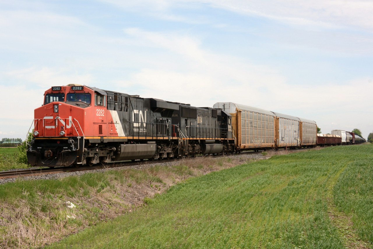 CN train 301 holds at Camlachie Side Road due to congestion in the yard at Sarnia.