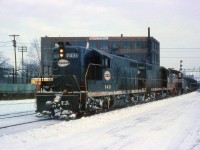 Sometimes New York Central power (and later Penn Central) found its way onto the Canadian Pacific, either through run-through, borrowed or pooled power arrangements. Here, a pair of Canadian-built CASO-assigned NYC GP9's (7431 and 7429, still in NYC colours despite the Penn Central merger 4 years previous) team up with a CP SW1200RS, heading a CP freight westbound through West Toronto junction enroute to Buffalo.