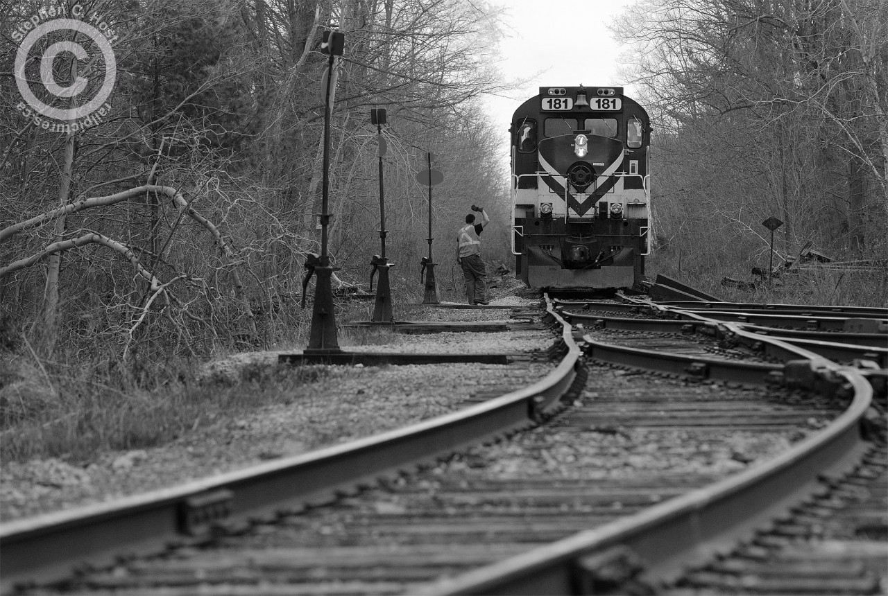 Hand signals are alive and well on the time-forgotten Ontario Southland Railway Guelph Junction division.