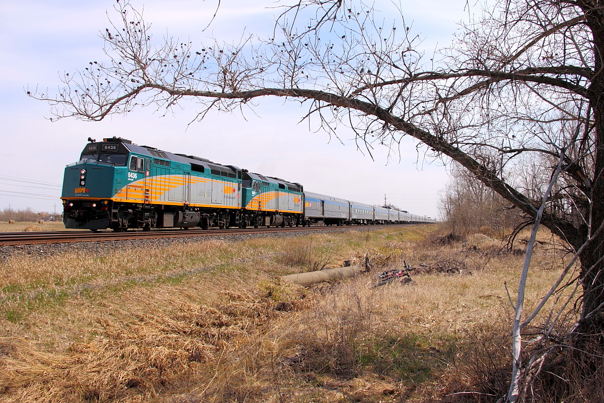VIA's "Canadian" departs the Winnipeg city limits for Rivers and points west.