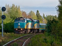 The Ocean enters the Newcastle Sub at Pacific Junction on the CN. The Newcastle Sub, like the rest of the former Intercolonial route to Riviere-du-Loup, was sold to shortlines, but recently repurchased by CN. However the south end of the Newcastle Sub is now up for abandonment, and if that happens the Ocean will have to be rerouted on the current through freight route via Edmundston, The future of the Ocean seems to be very much in doubt.