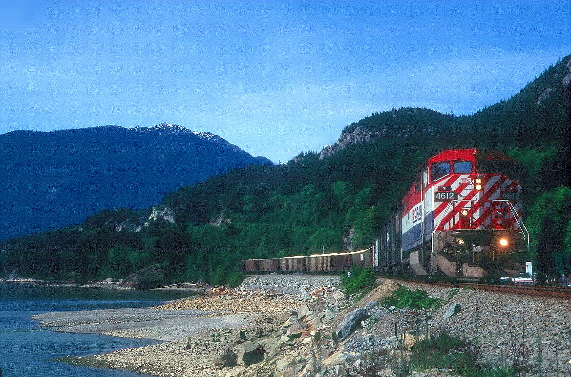 New GE's have invaded the BCR. In this May 1992 photo at Britannia Beach, only one of the new units has a hold of #12.