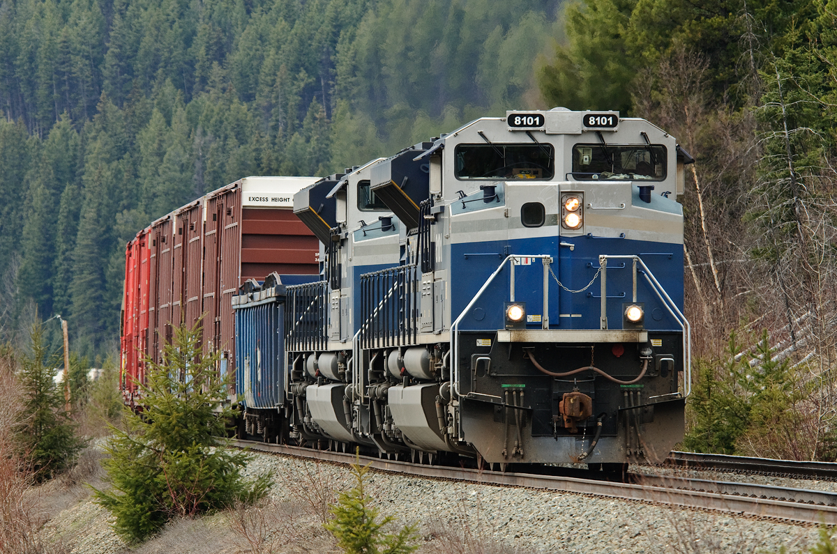 CN SD70ACes 8101 and 8102 bring train M302 to a stop west of Grant Brook stuck behind train G846 ahead.