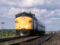VIA's westbound "Frontenac" speeds along at Saint-Germain-de-Grantham just west of Drummondville, Quebec.